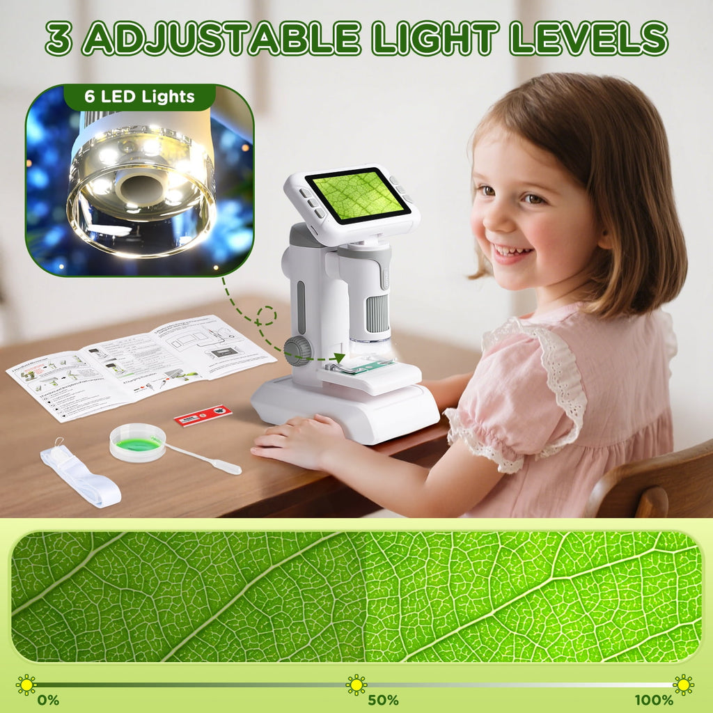 Beefunni Kids Digital Microscope with 4-Inch Screen, STEM Educational