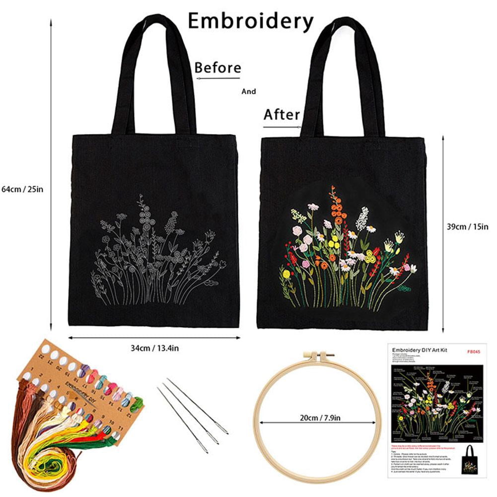 Embroidery Starter Kit for Beginners, DIY Canvas Tote Bag Embroidery K