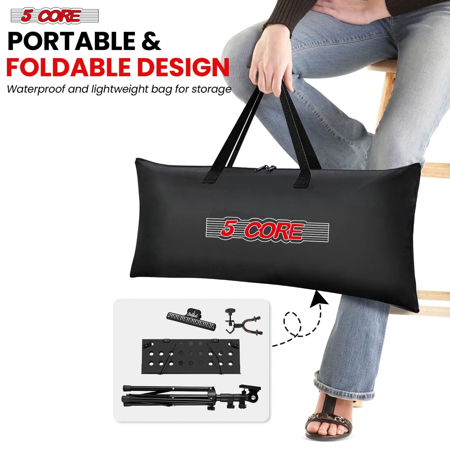 Adjustable Height Music Stand with Lightweight Foldable Design & Page
