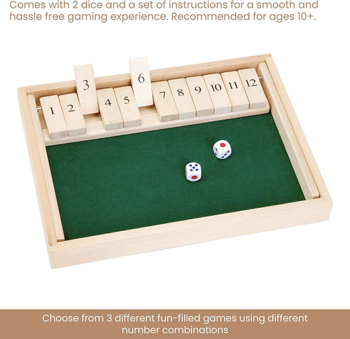 Bits and Pieces Shut The Box 3-in-1 Wooden Board Game with 12 Numbers