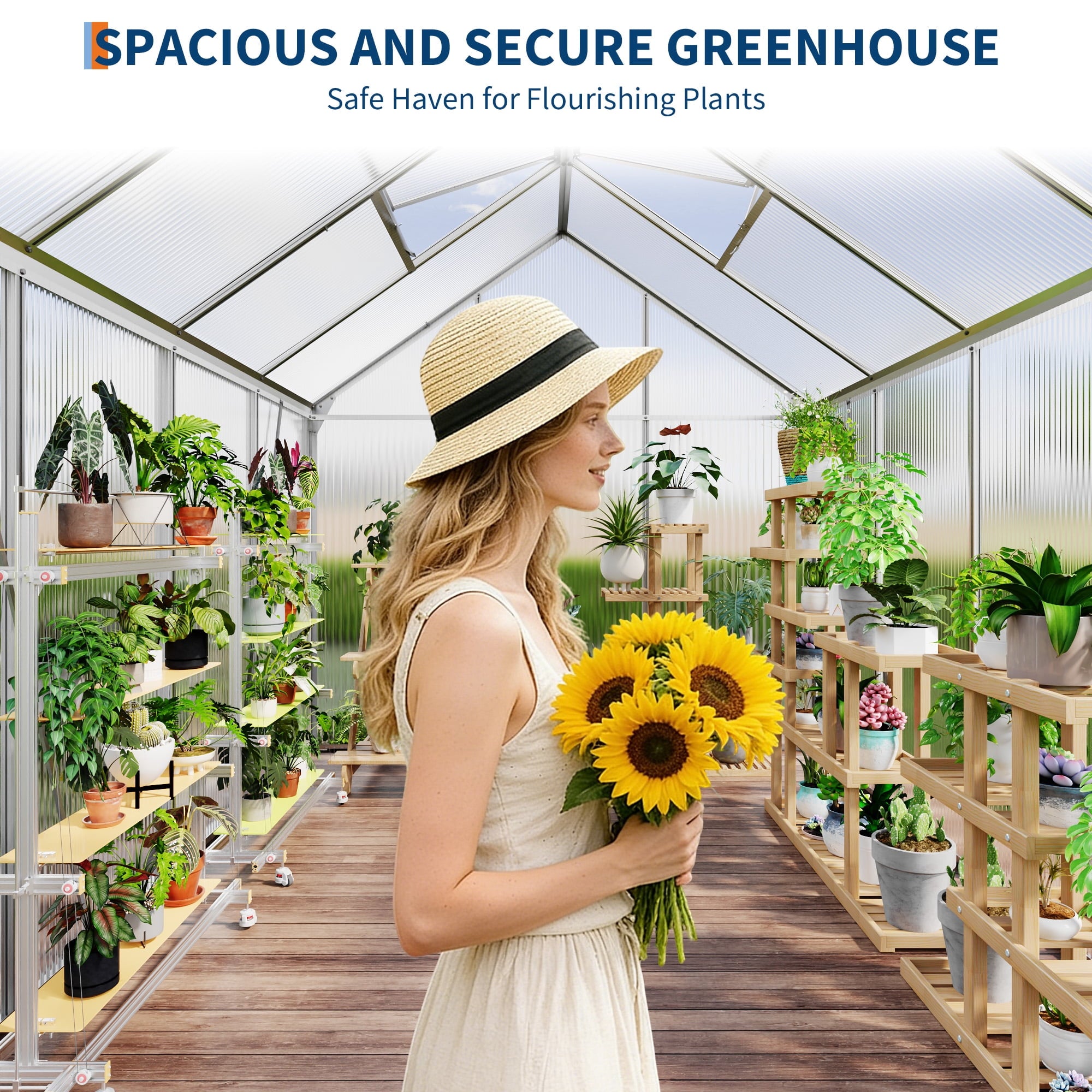 Spacious Polycarbonate Walk-In Greenhouse 6x8 FT – Heavy Duty Alumin
