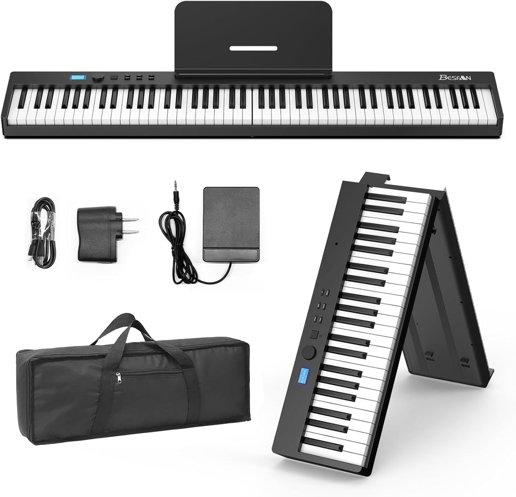 88-Key Foldable Digital Piano Keyboard with Portable Carrying Bag –