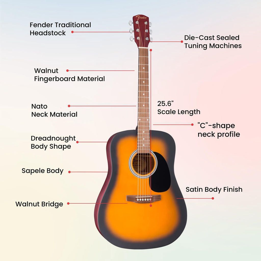 Fender FA Series Dreadnought Acoustic Guitar - 2-Color Sunburst w/ Gig