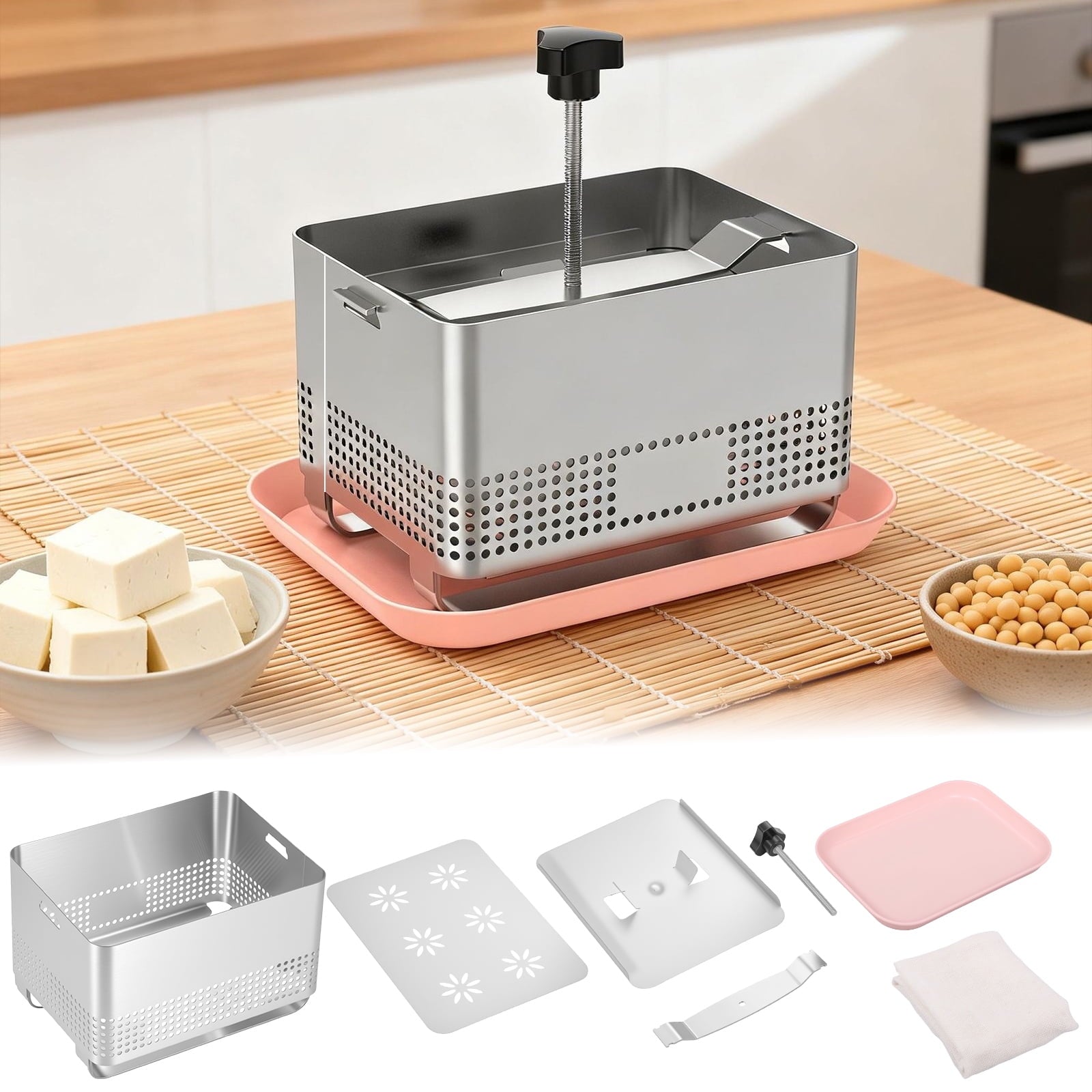 Qenwkxz Tofu Press Stainless Steel, 304 Stainless Steel Cheese Press,