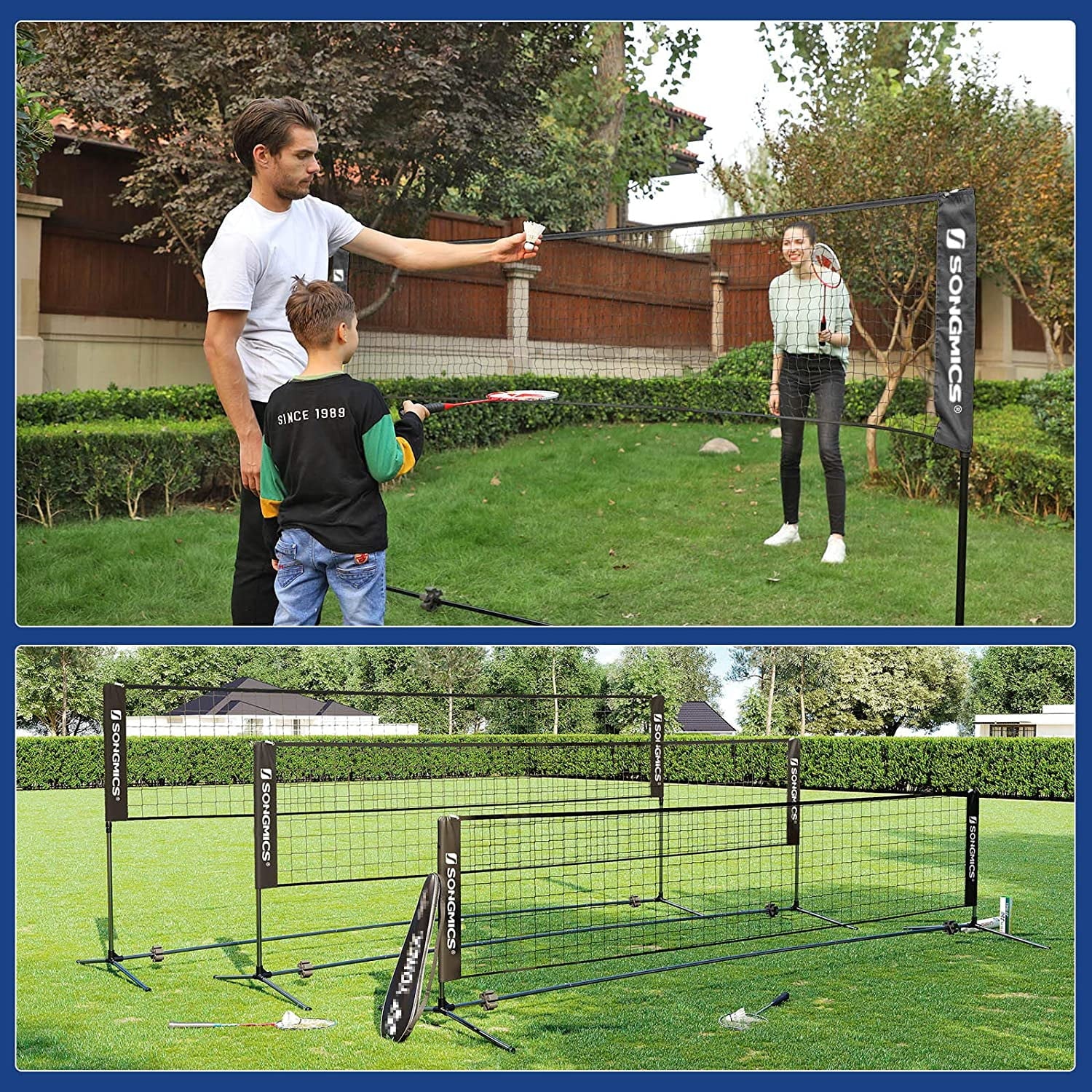 SONGMICS Badminton Net Set Portable Sports Set for Badminton Tennis Ki