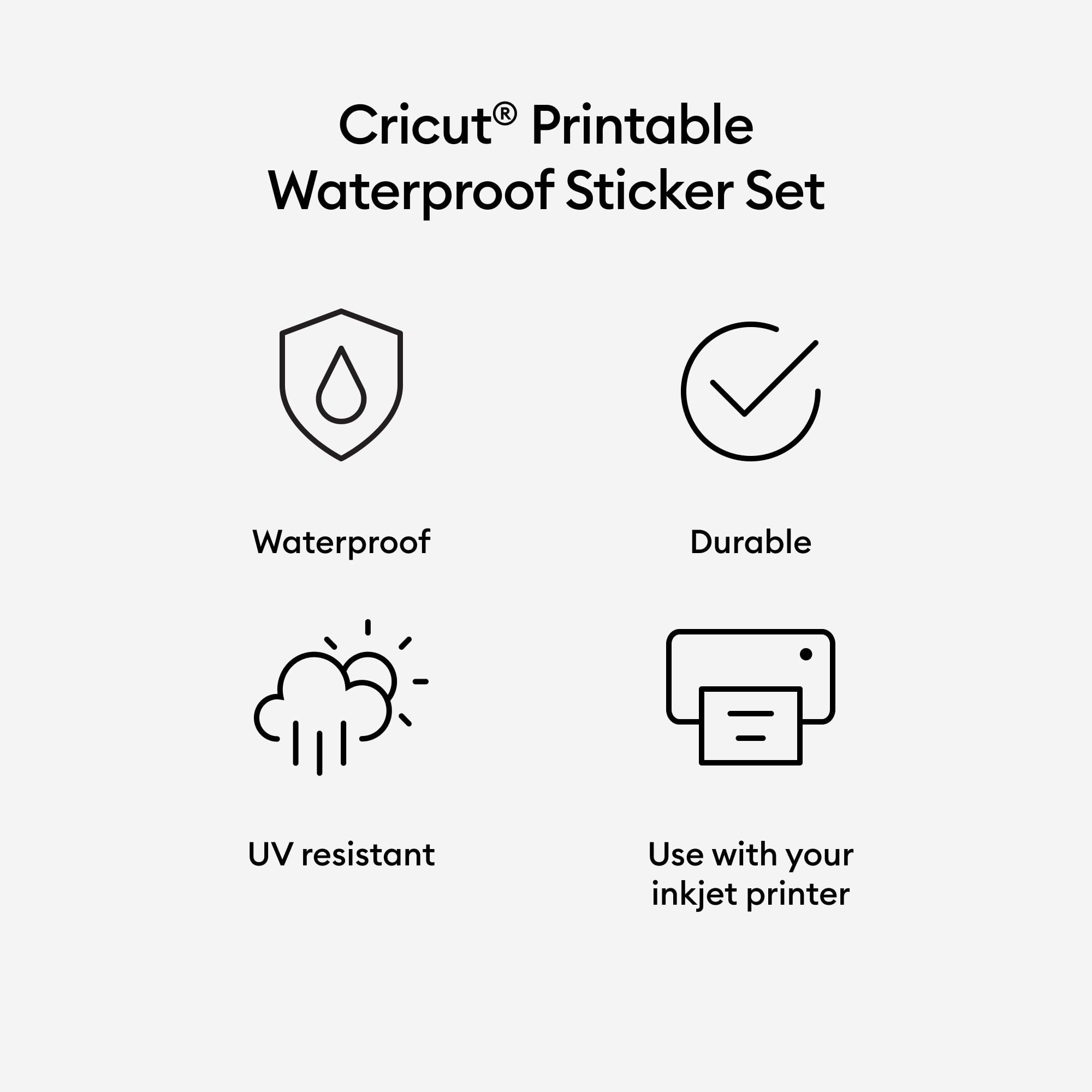 Cricut Waterproof Sticker Set - US Letter (6 ct), White, 8.5" x 11", S