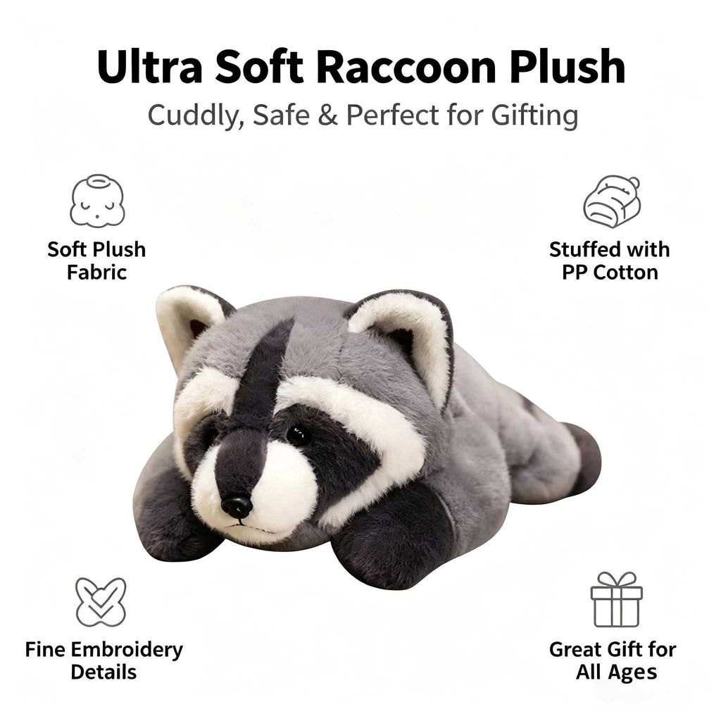 Weighted Raccoon Plush Pillow, Oversized Stuffed Animal Cuddle Buddy,