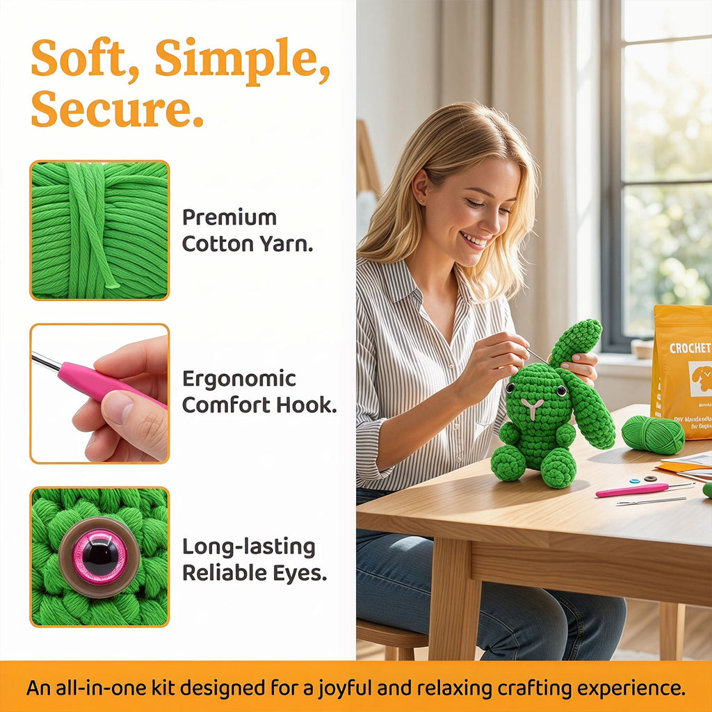 HearthLoop Beginner Crochet Kit – Bunny Amigurumi with Yarn, Hook &