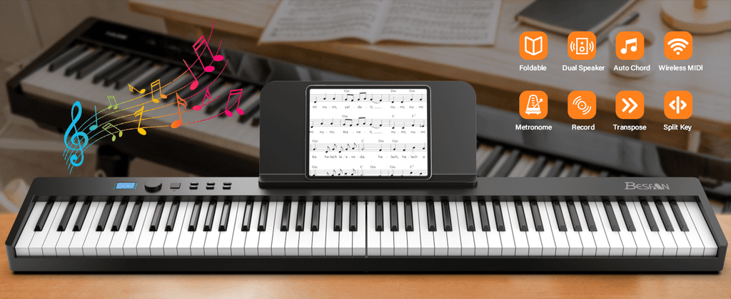 88-Key Foldable Digital Piano Keyboard with Portable Carrying Bag –