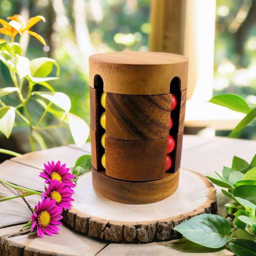 Spin To Win Cylinder Rotational IQ Cube Puzzle Wooden Spinning Sequent