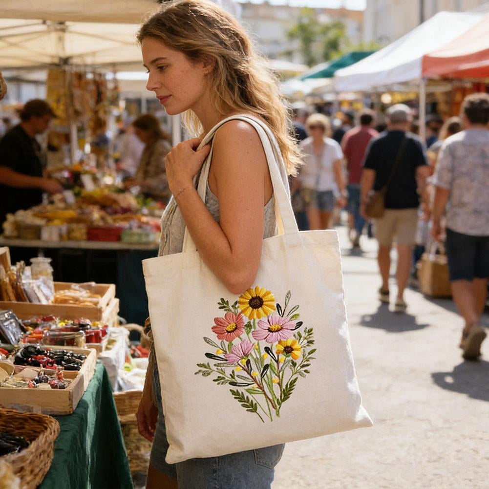 Embroidery Starter Kit for Beginners, DIY Canvas Tote Bag Embroidery K