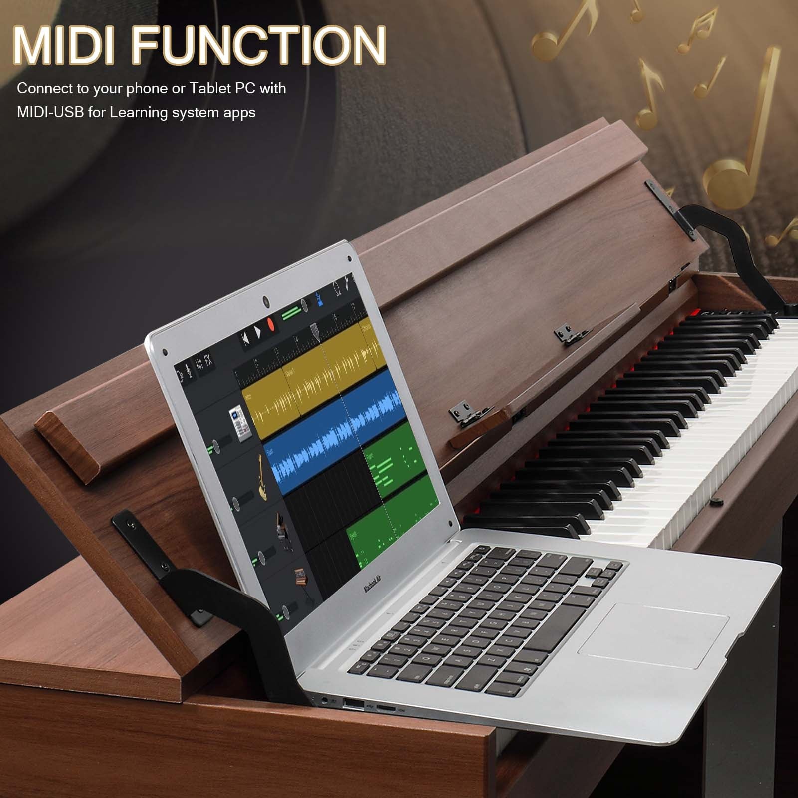 Glarry 88 Key Full Weighted Digital Piano with Furniture Stand, Audio