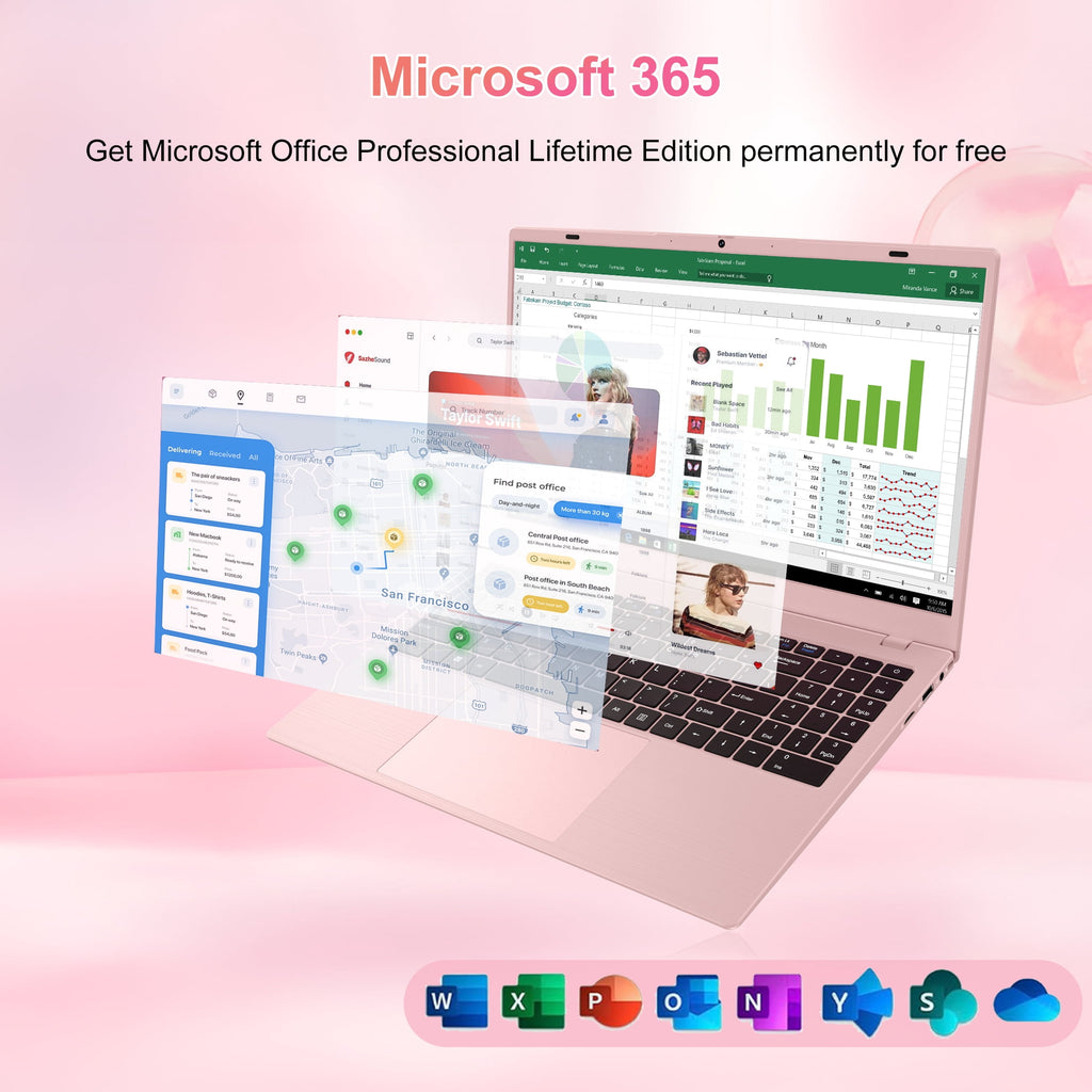 HPUMLSE 15.6" Pink Laptop Computer, 16GB RAM 512GB SSD, Intel Pentium