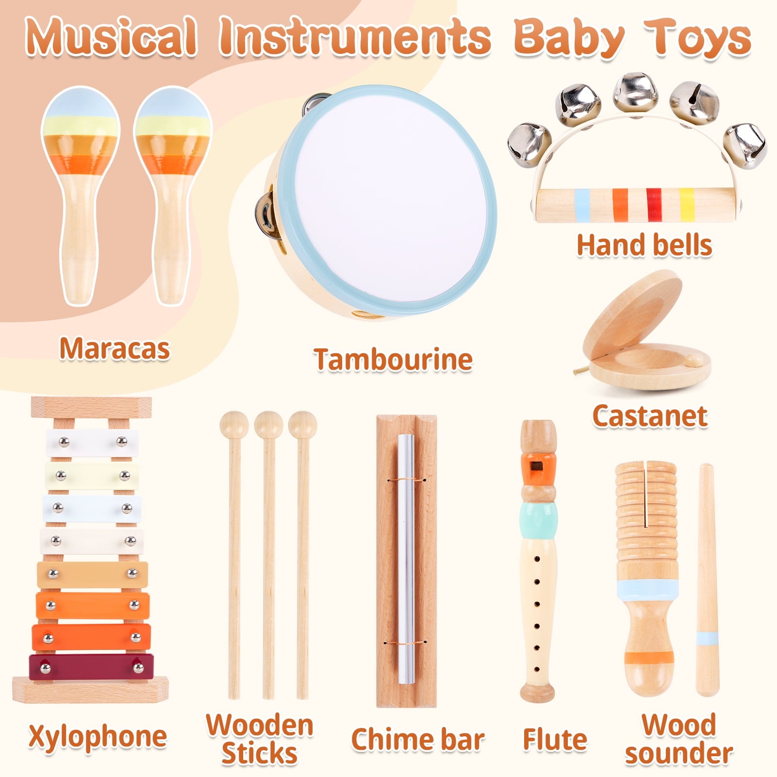 Wooden Musical Instruments for Toddlers 1-3 - Montessori Educational T