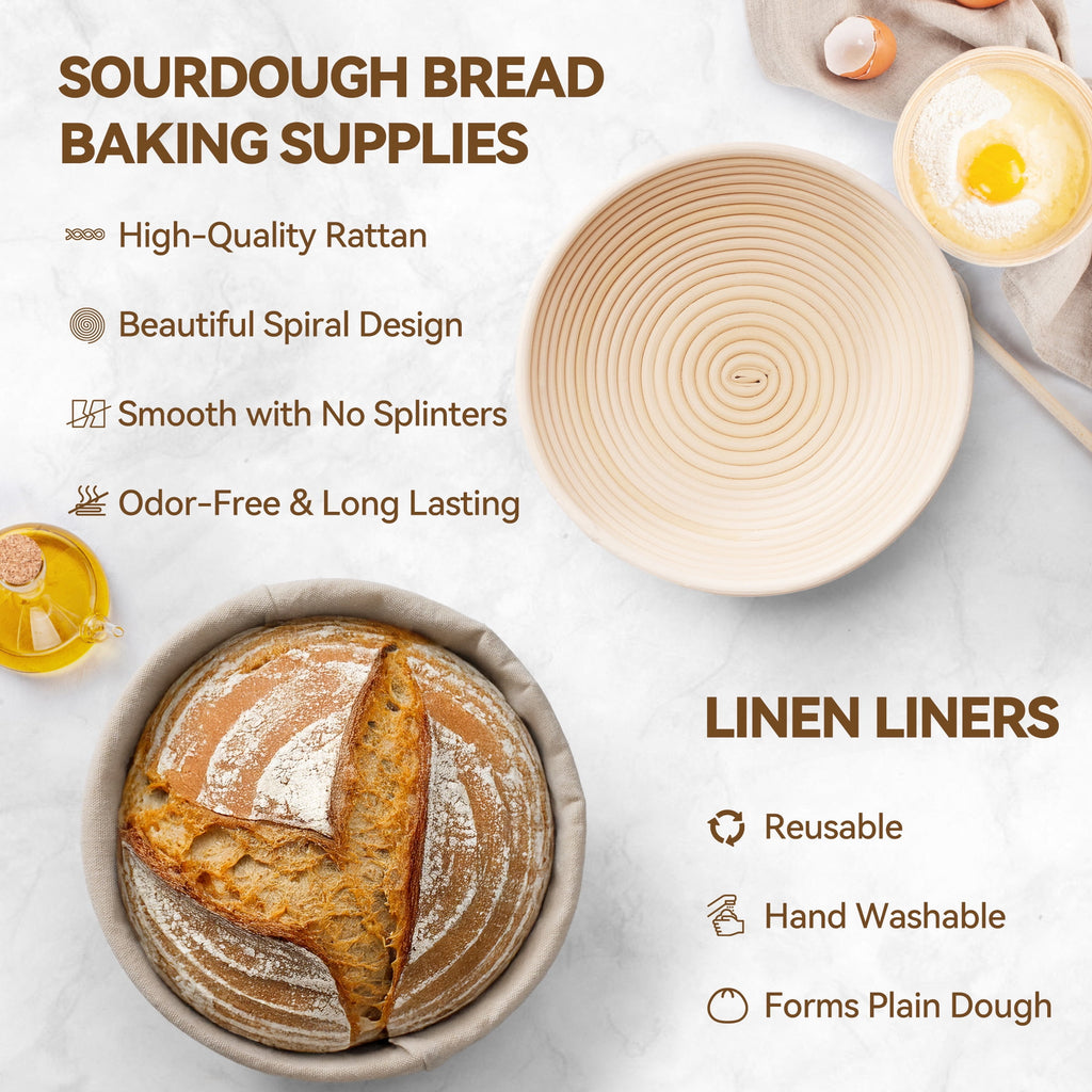 Kikcoin Bread Proofing Basket, 9 Inch Round Sourdough Proofing Basket