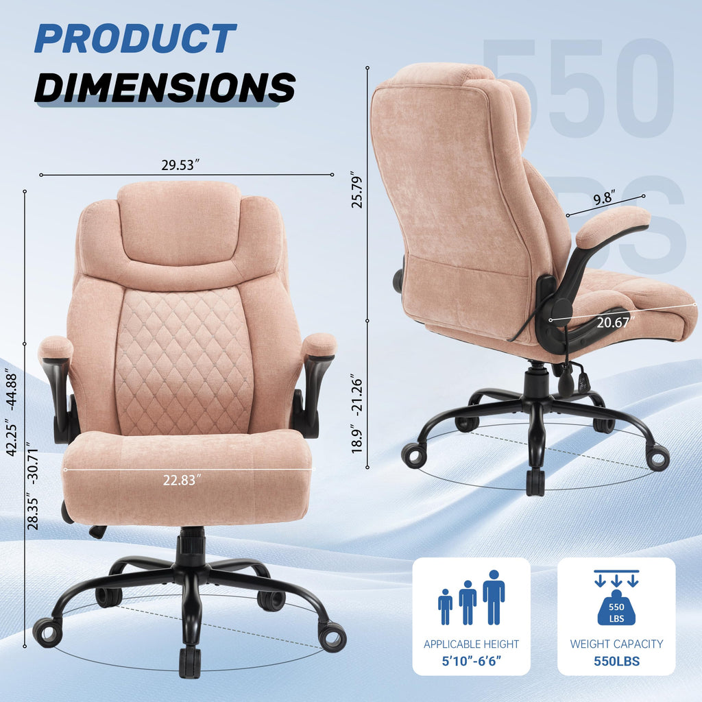 550LBS Big and Tall Office Chair, Comfy Heavy Duty Executive Chair with Adjustable Lumbar Support Double Spaces Casters, PU Leather Extra Wide Seat Ergonomic Computer Desk Chair for Back Pain, Black