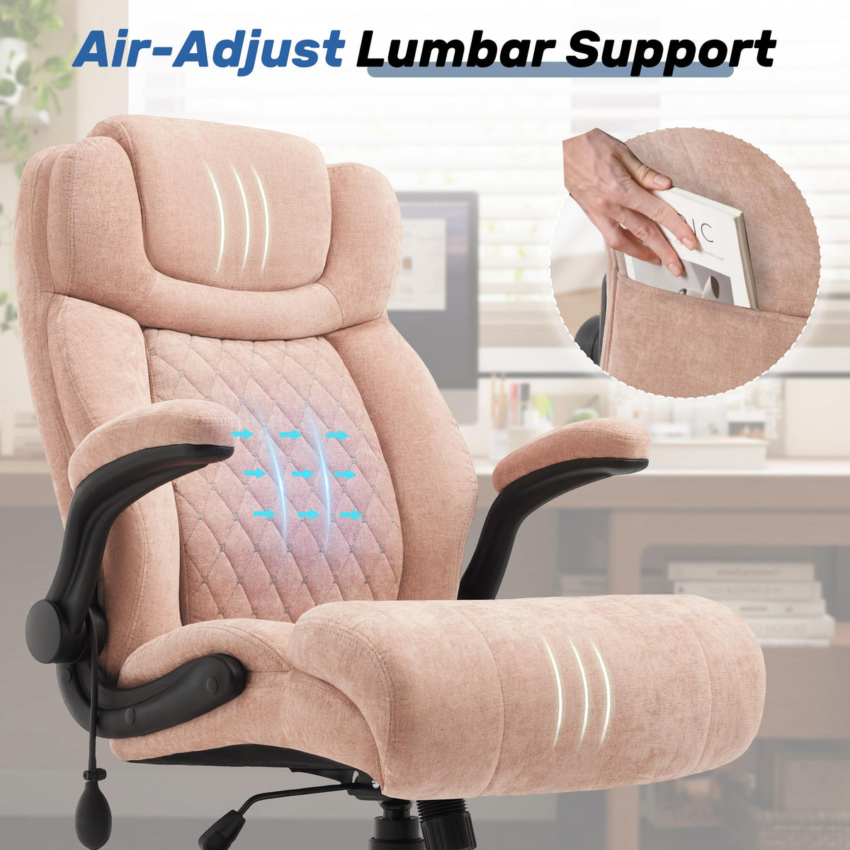 550LBS Big and Tall Office Chair, Comfy Heavy Duty Executive Chair with Adjustable Lumbar Support Double Spaces Casters, PU Leather Extra Wide Seat Ergonomic Computer Desk Chair for Back Pain, Black