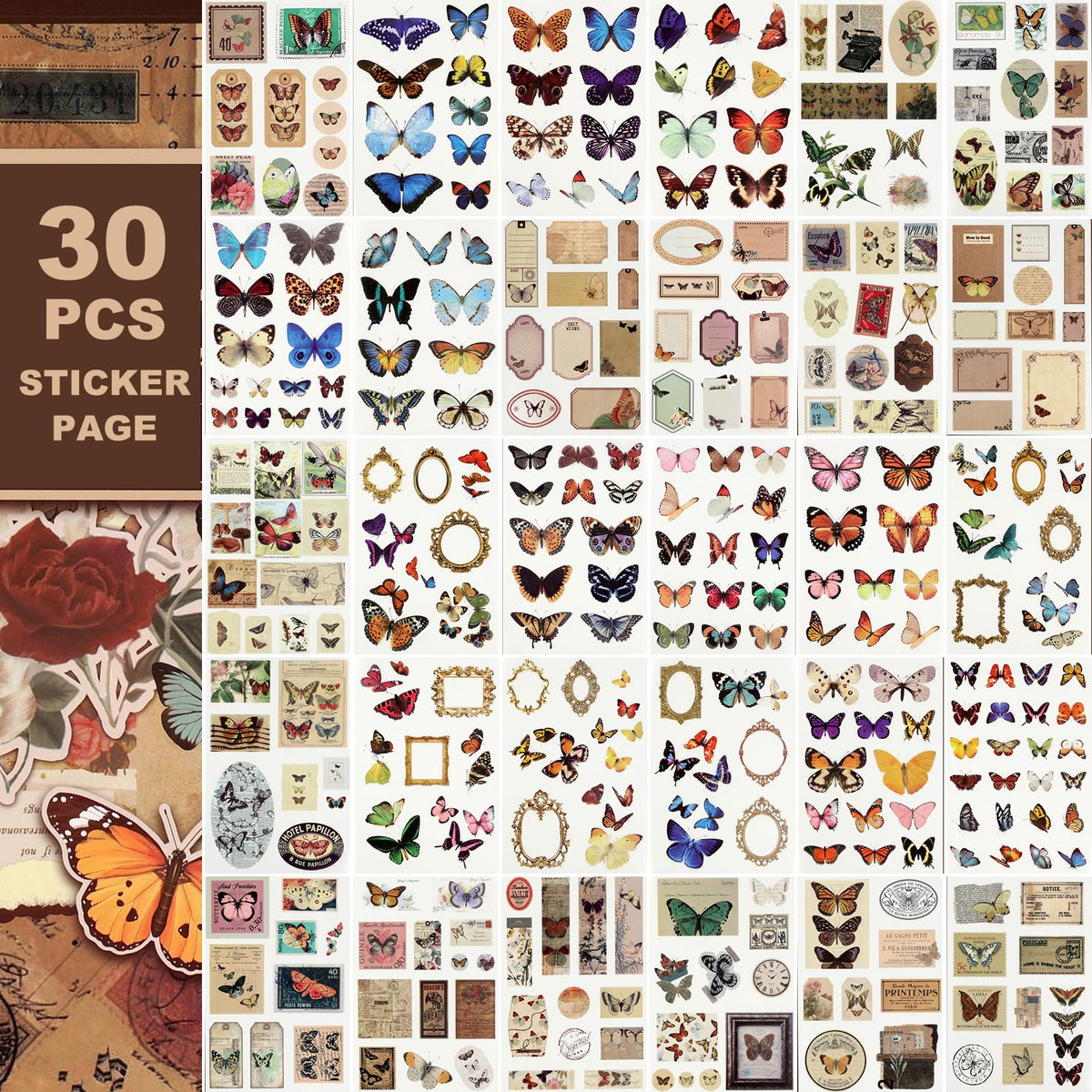 Scrapbook Stickers - 300 Pre-Cut Washi Stickers & 20 Scrapbook Papers for Travel Journaling