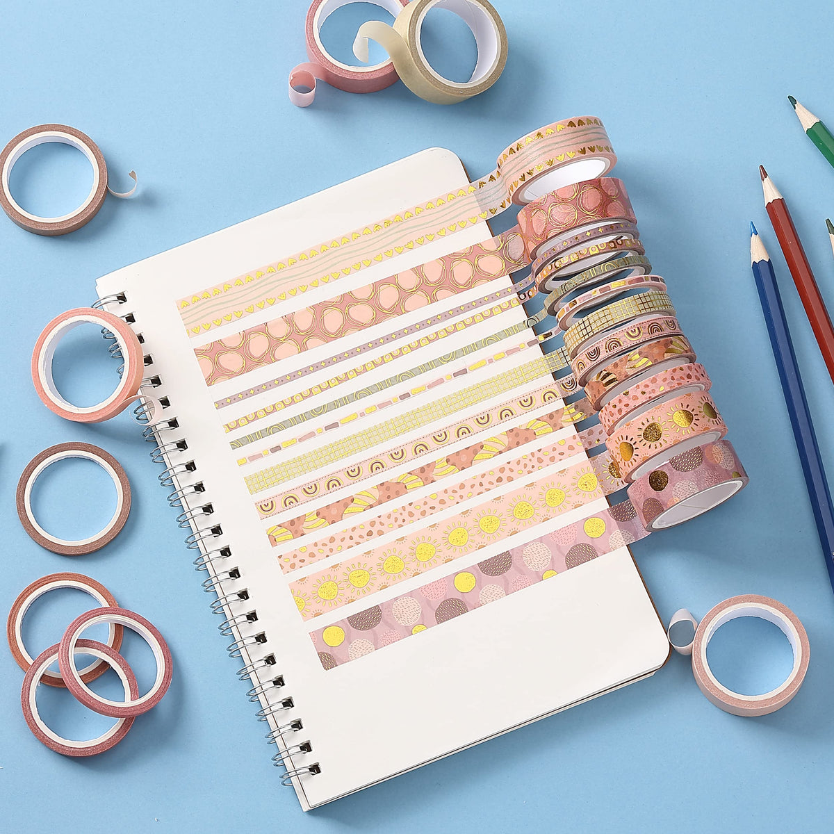 Mr. Pen- Washi Tape Set, 21 Rolls, Assorted Sizes, Floral