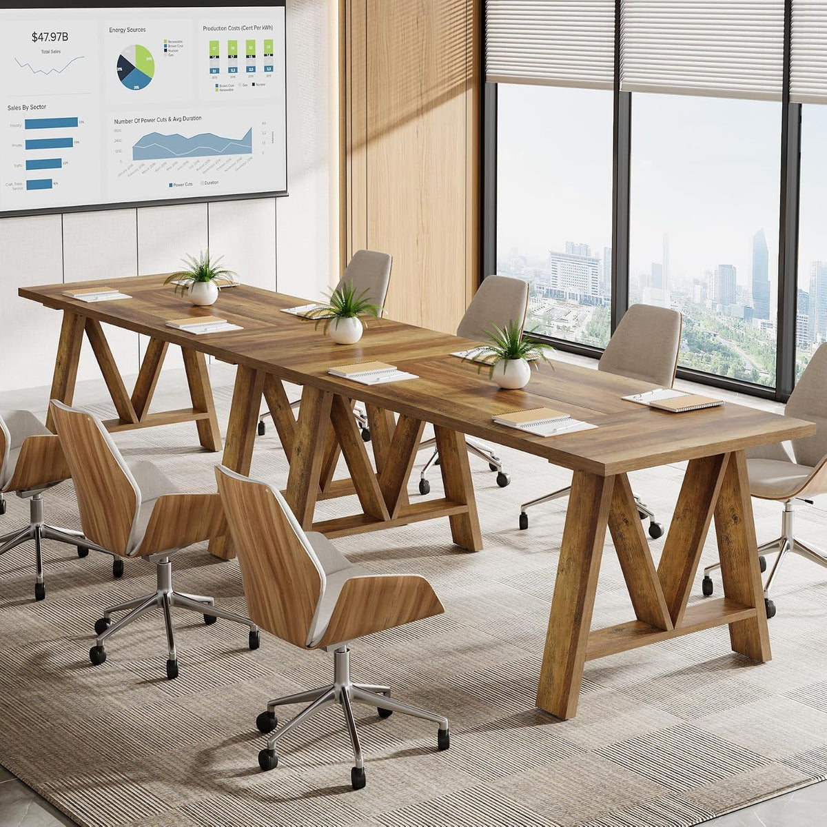 Tribesigns: 63" Farmhouse Executive Desk with A-Frame Legs (Brown)