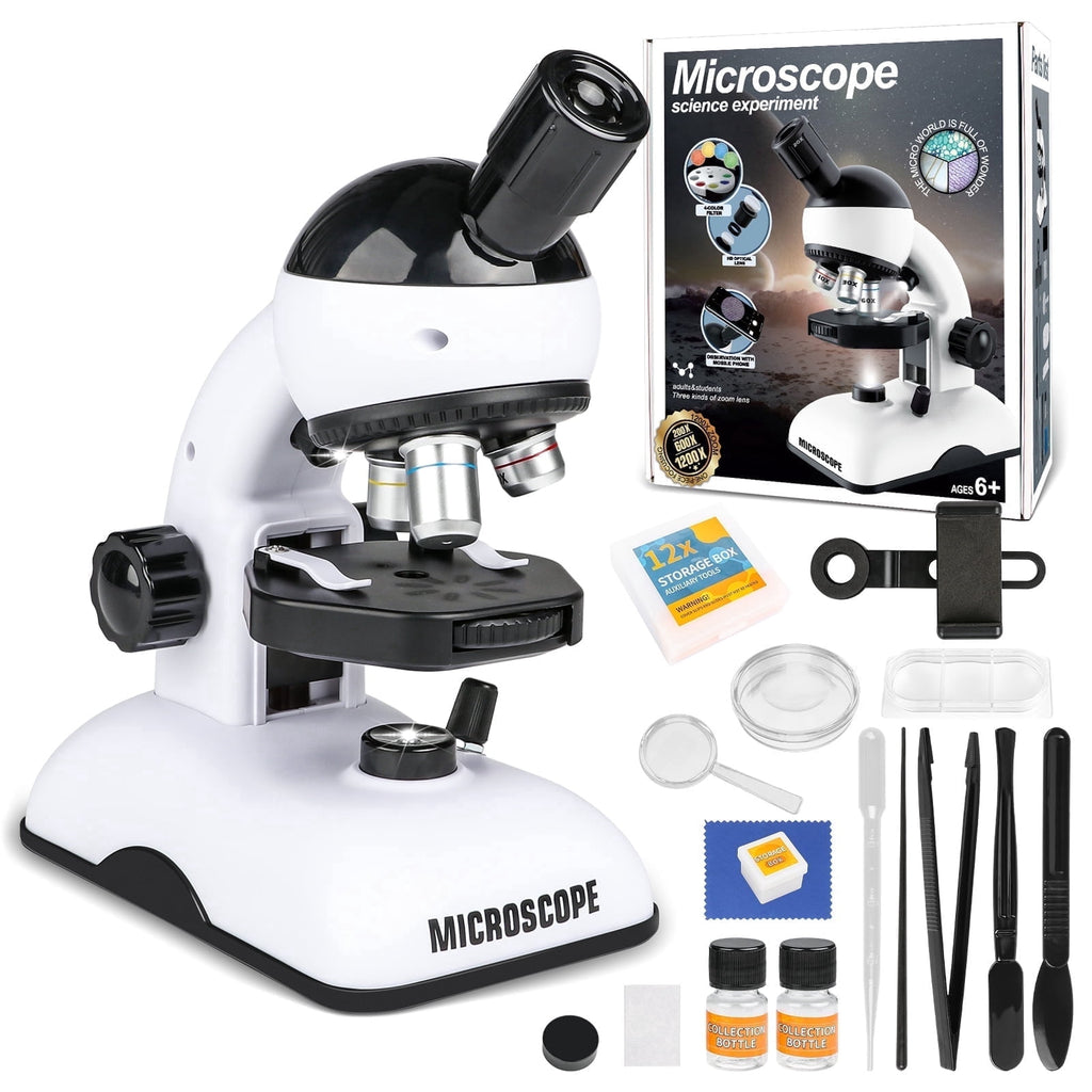 Freecat Kids Beginner Microscope STEM Kit 200X 600X 1200X, Dual LED Li
