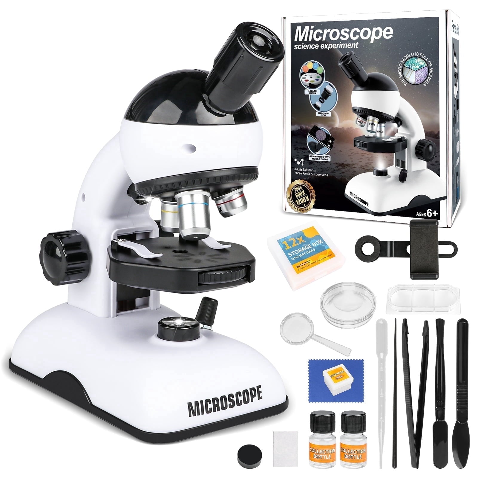 Freecat Kids Beginner Microscope STEM Kit 200X 600X 1200X, Dual LED Li