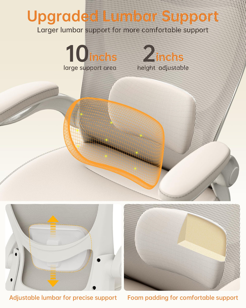 MUXX.STIL Office Chair, Ergonomic Desk Chair with Adjustable Lumbar Support and Flip up Armrest, Breathable Mesh Computer Chair for Home Office, Khaki