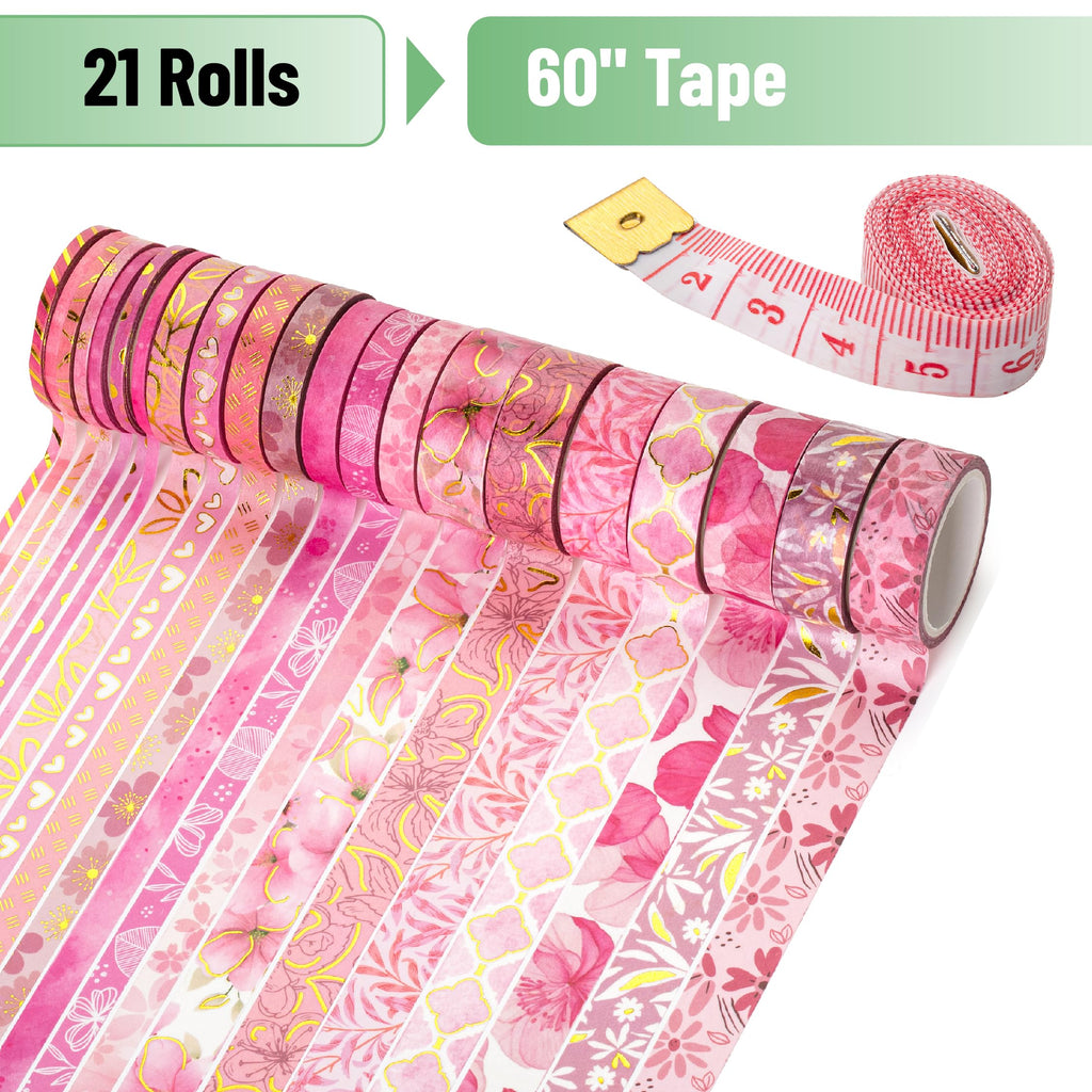 Mr. Pen- Washi Tape Set, 21 Rolls, Assorted Sizes, Floral