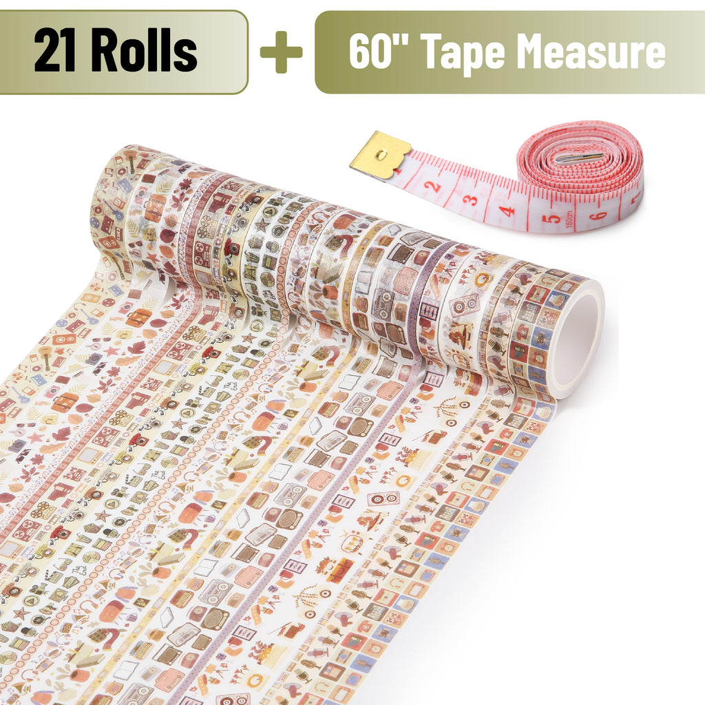 Mr. Pen- Washi Tape Set, 21 Rolls, Assorted Sizes, Floral
