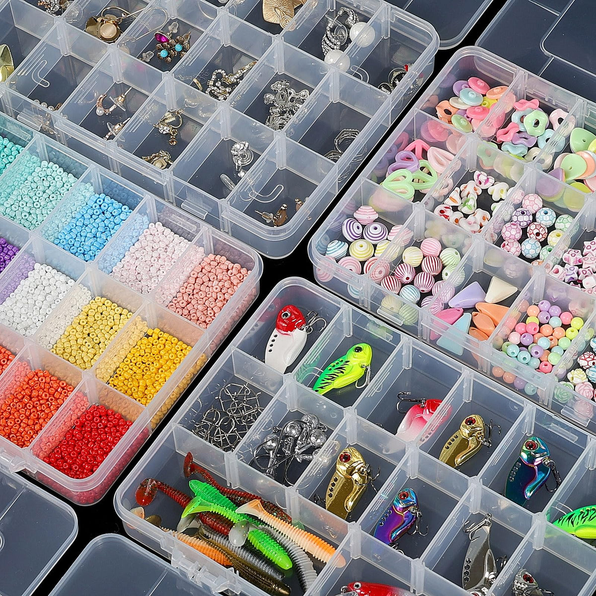 CGCG 3-Pack 18-Grid Clear Plastic Beads Organizer Box 7.9x5.8