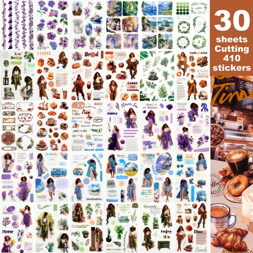 Scrapbook Stickers - 300 Pre-Cut Washi Stickers & 20 Scrapbook Papers for Travel Journaling