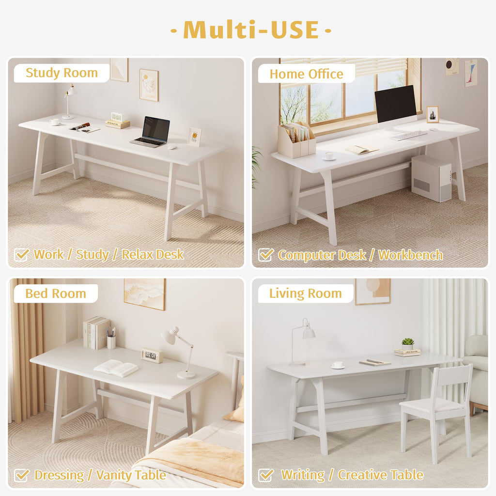 IOTXY Solid Wood Writing Table - 60" W Minimalist PC Computer Desk, Oak