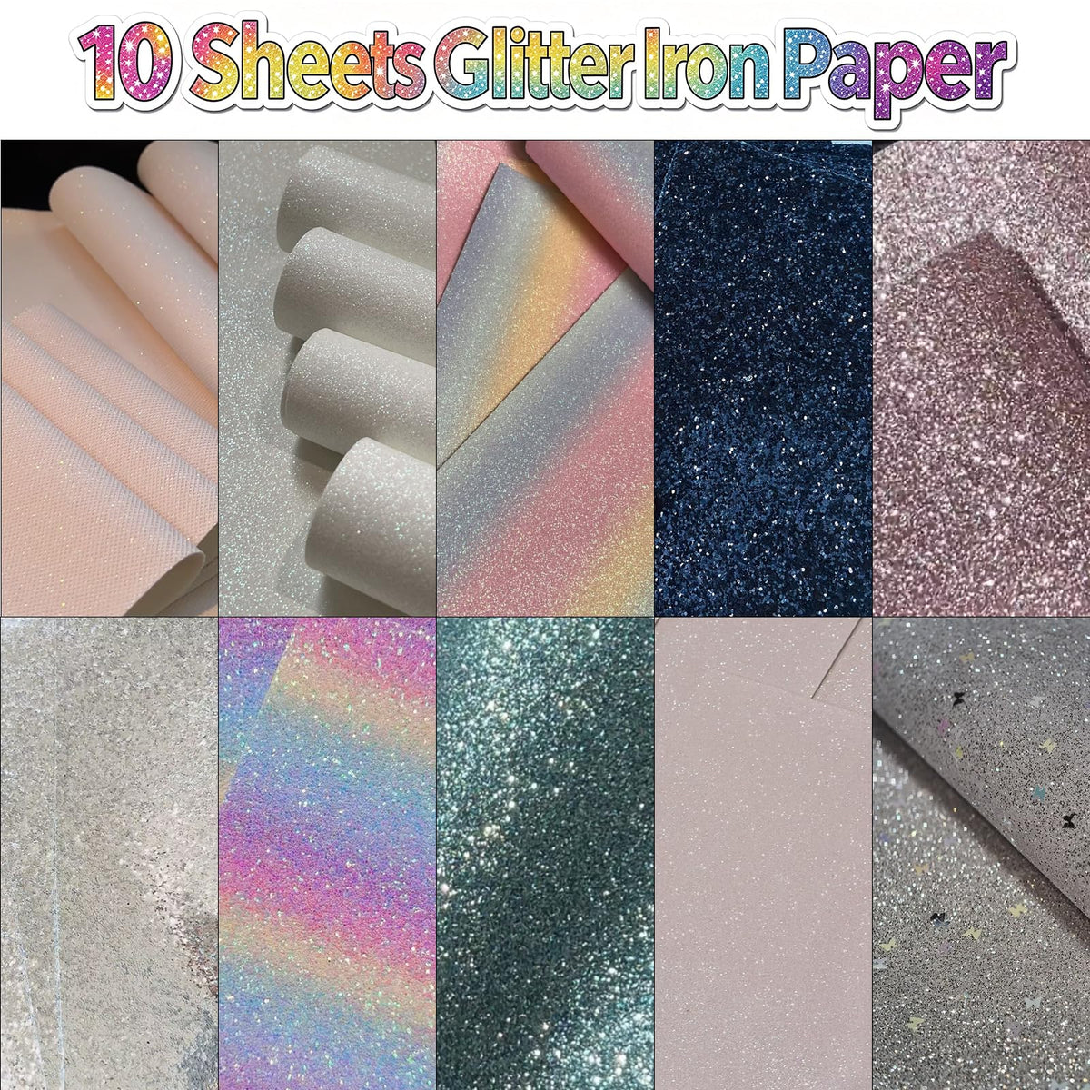 6 Sheets Rainbow Glitter Iron Paper for Perler Beads 7.8x6 Inch