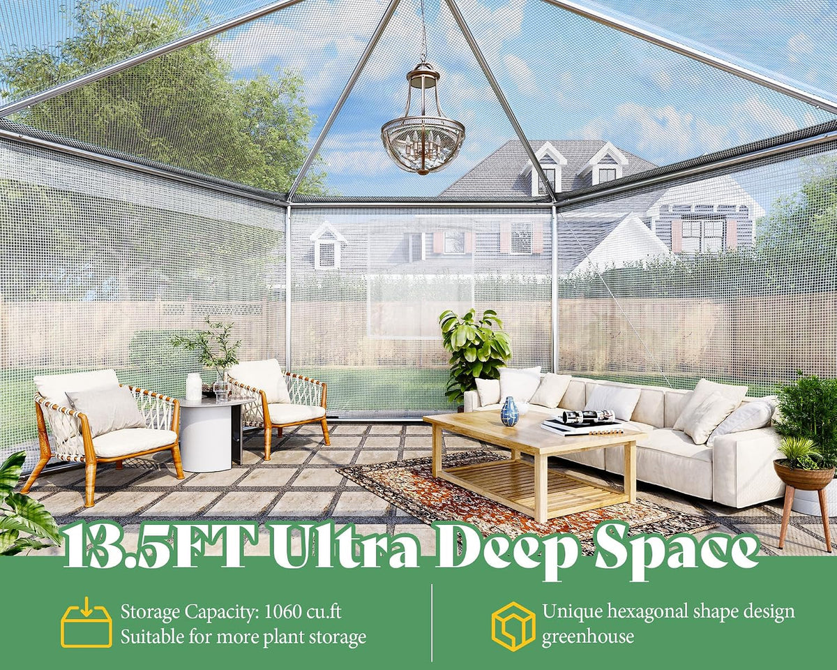 AMERLIFE 182.25 Sq Ft Hexagonal Walk-In Greenhouse (13.5 ft × 13.5 ft)