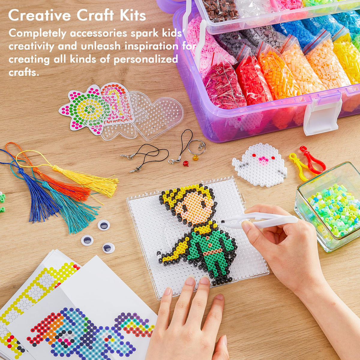 INSCRAFT 2 Buckets of Fuse Beads, 46,000 pcs 5mm Iron Beads for Kids Crafts, 30 Colors with 6 Pegboards, 10 Ironing Paper, 20 Patterns, Gifts for Birthday Christmas, Multicolor Refill Kit