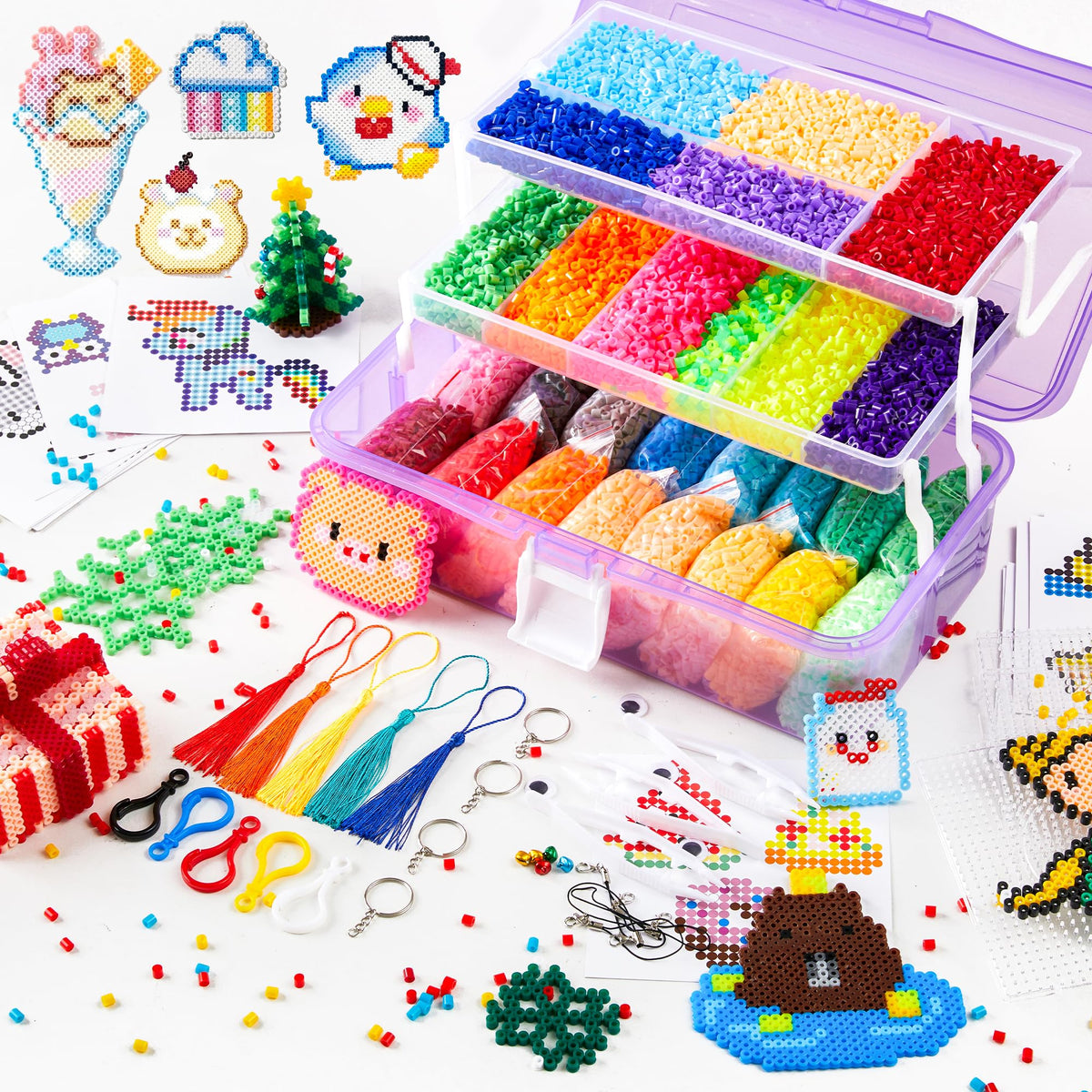 INSCRAFT 2 Buckets of Fuse Beads, 46,000 pcs 5mm Iron Beads for Kids Crafts, 30 Colors with 6 Pegboards, 10 Ironing Paper, 20 Patterns, Gifts for Birthday Christmas, Multicolor Refill Kit