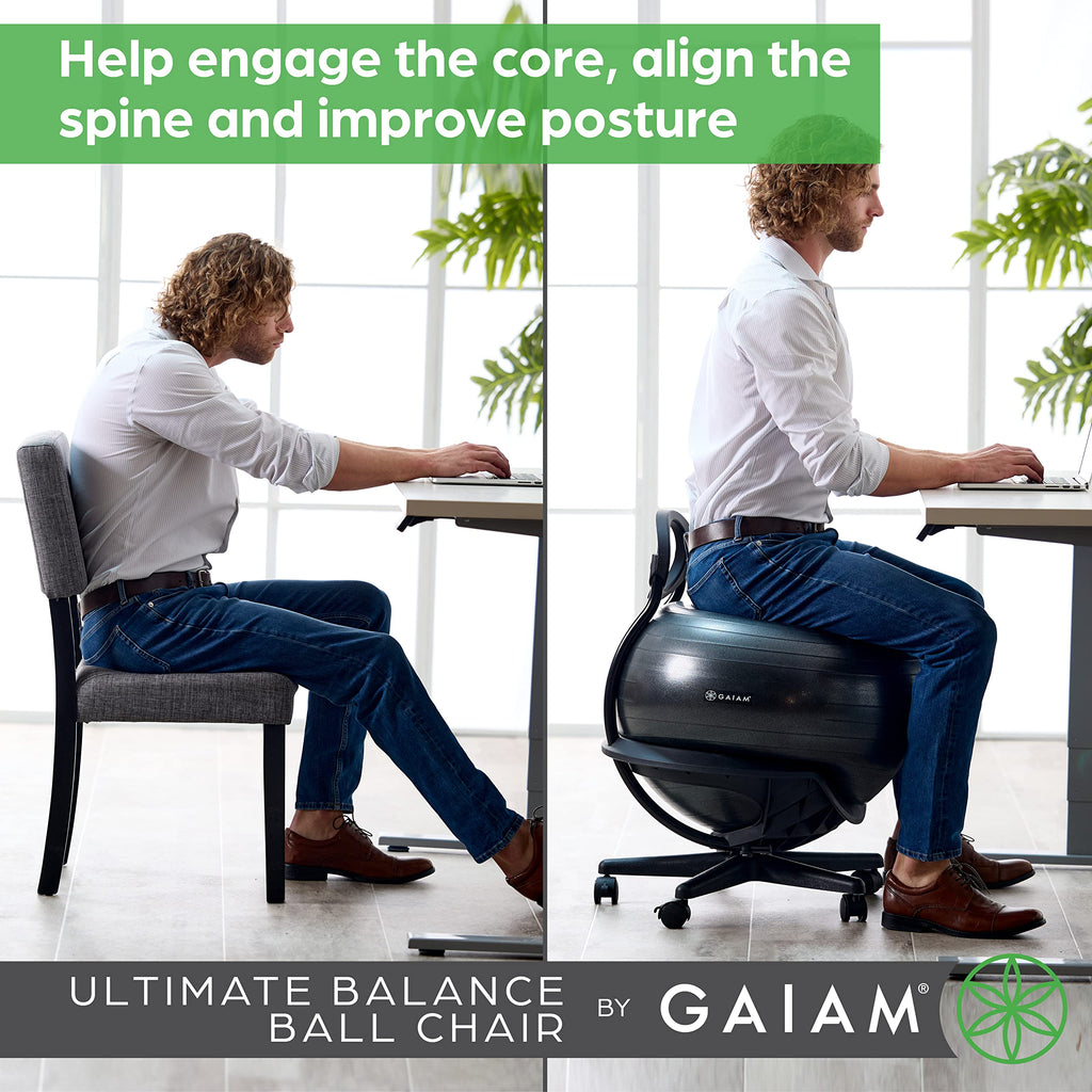 Gaiam Classic Balance Ball Chair – Ergonomic Stability Chair for Desk & Office | Yoga Ball Seat with Base, Air Pump, & Exercise Guide | Improves Posture & Core Strength (300 lb Capacity)