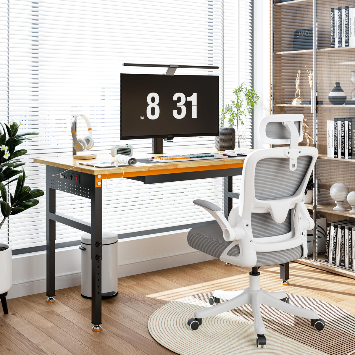 Betterhood 48" Heavy-Duty Adjustable Workbench for Garage, Rubber Wood Shop Table W/Metal Wheels, Hardwood Workstation Weight Capacity Over 2000 Lbs with Wheels