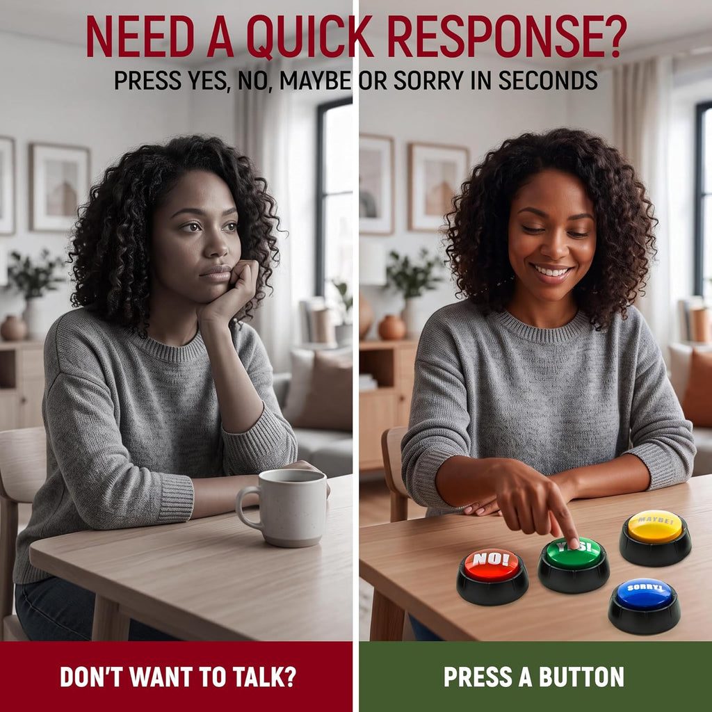 Yes No Maybe Sorry Sound Buttons, Set of 4 Talking Answer Buzzers