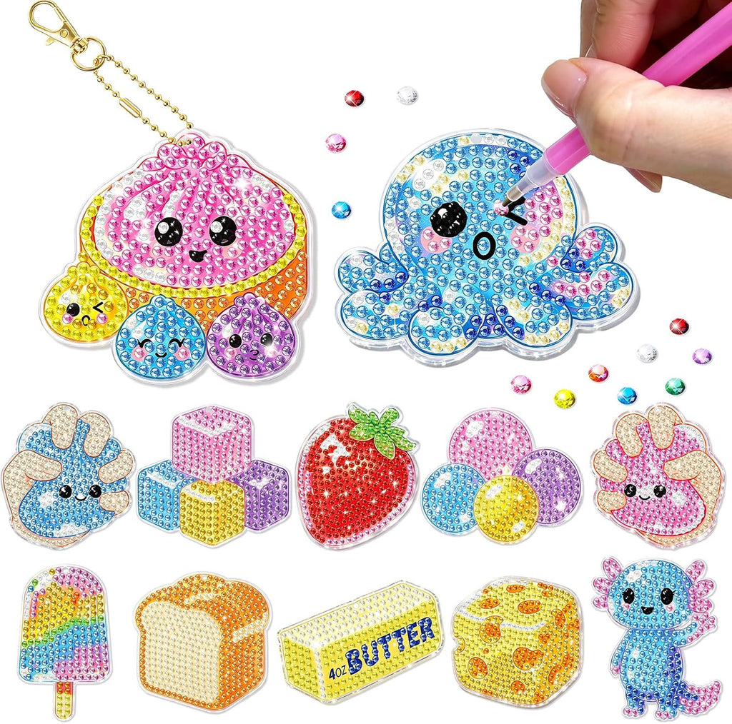 Acrylic Squishy Birthday Party Decorations,Dumpling Diamond Art Painting Kits Party Favors Arts and Crafts for Kids Ages 8-12 Make Your Own GEM Keychains for Girls Ages 4-6 Boys Christmas Toys Gifts