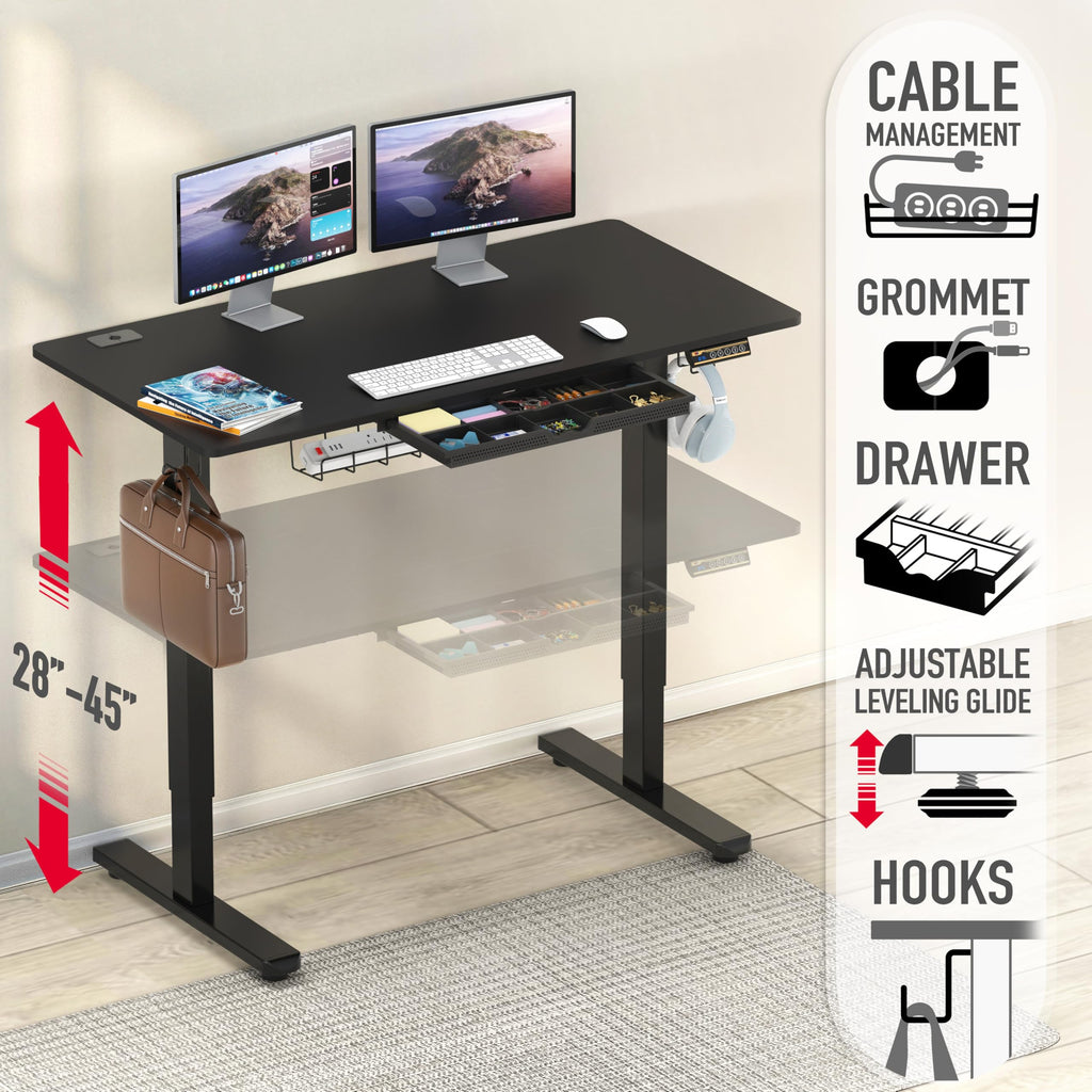 SHW 55 x 28 Electric Height Adjustable Standing Desk w/Drawer, White