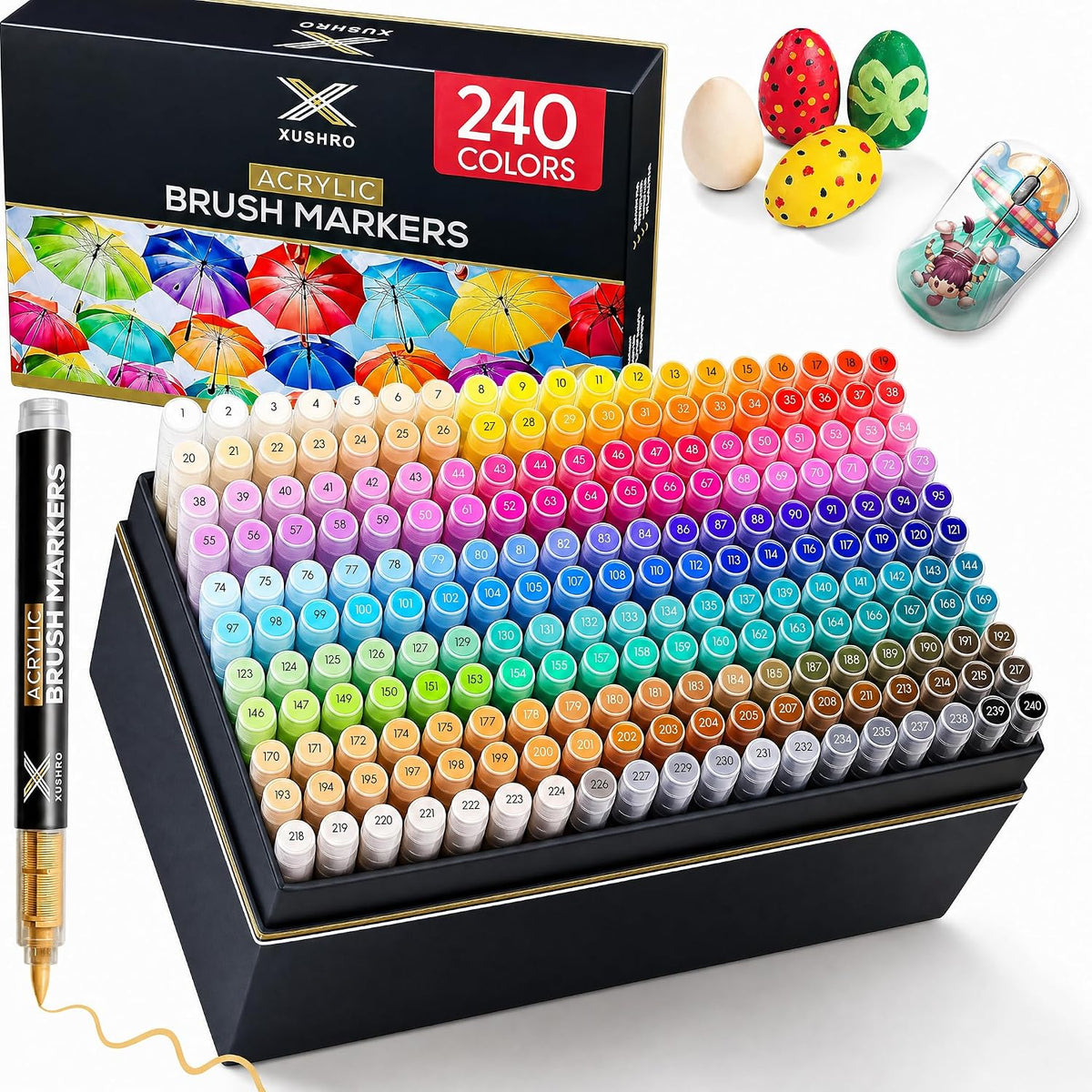 Acrylic Markers Set — 240 Brush Tip Markers with No-Bleed Lightfast Ink