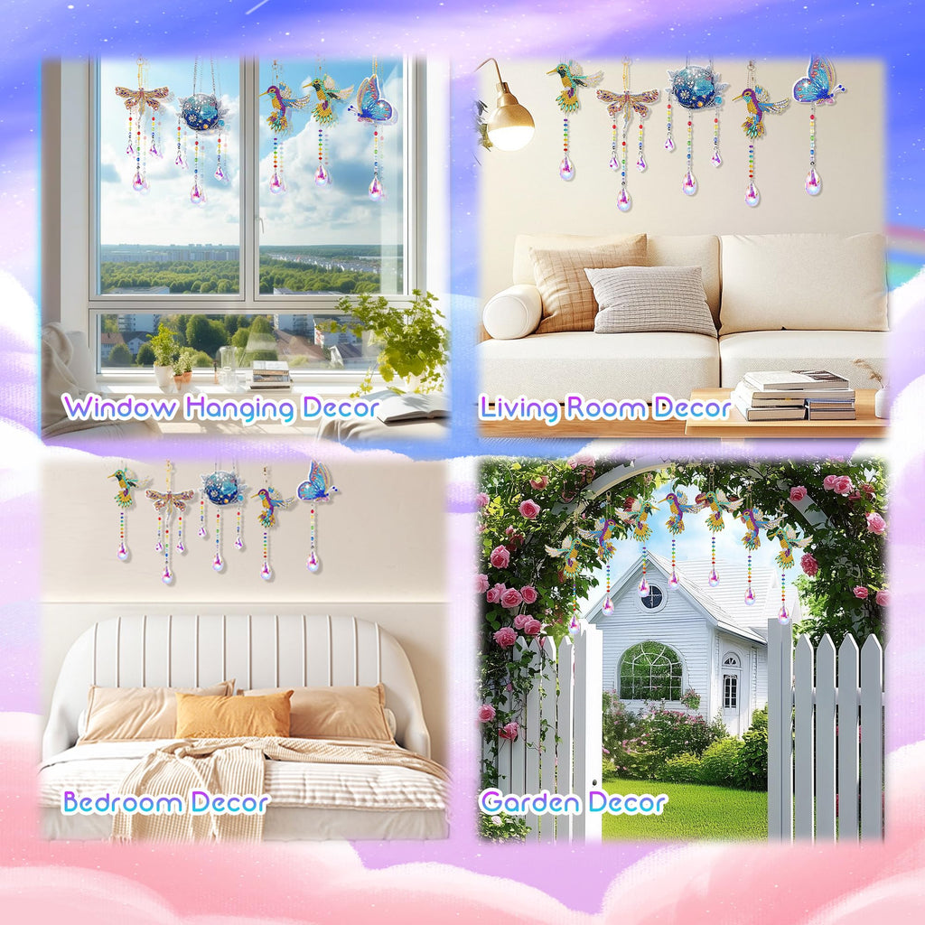 5Pcs Diamond art Kits for Kids/Adults, Crafts for Kids Ages 8-12, DIY Diamond Painting art Wind Chimes Crystal Window Suncatcher Craft, Birthday Gifts for 7 8 9 10 11 Year Old Girls, Home Garden Decor
