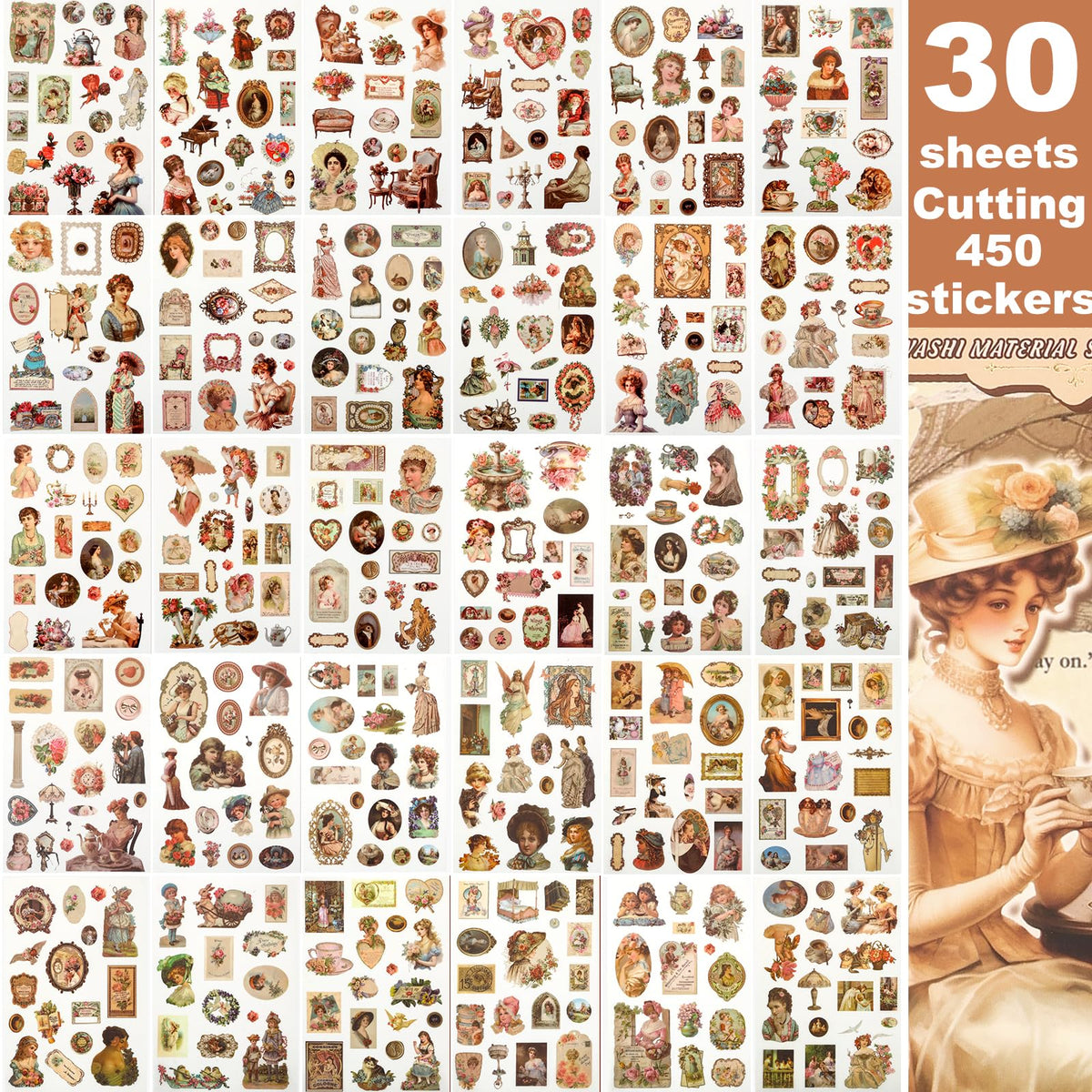 Scrapbook Stickers - 300 Pre-Cut Washi Stickers & 20 Scrapbook Papers for Travel Journaling