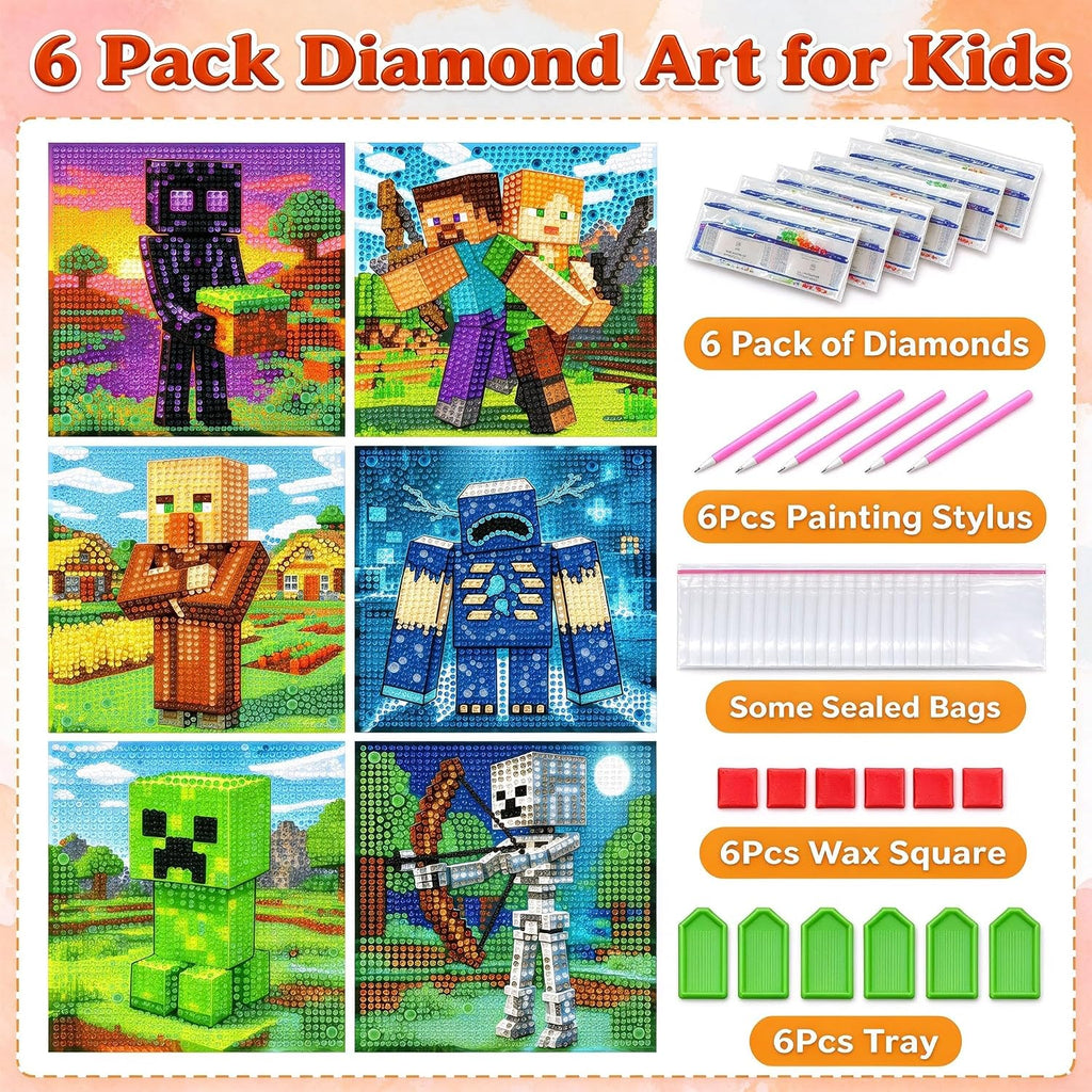 LDXWQF 6 Pack Diamond Art Kits for Kids Aged 4-8-12, 6x6 Inch