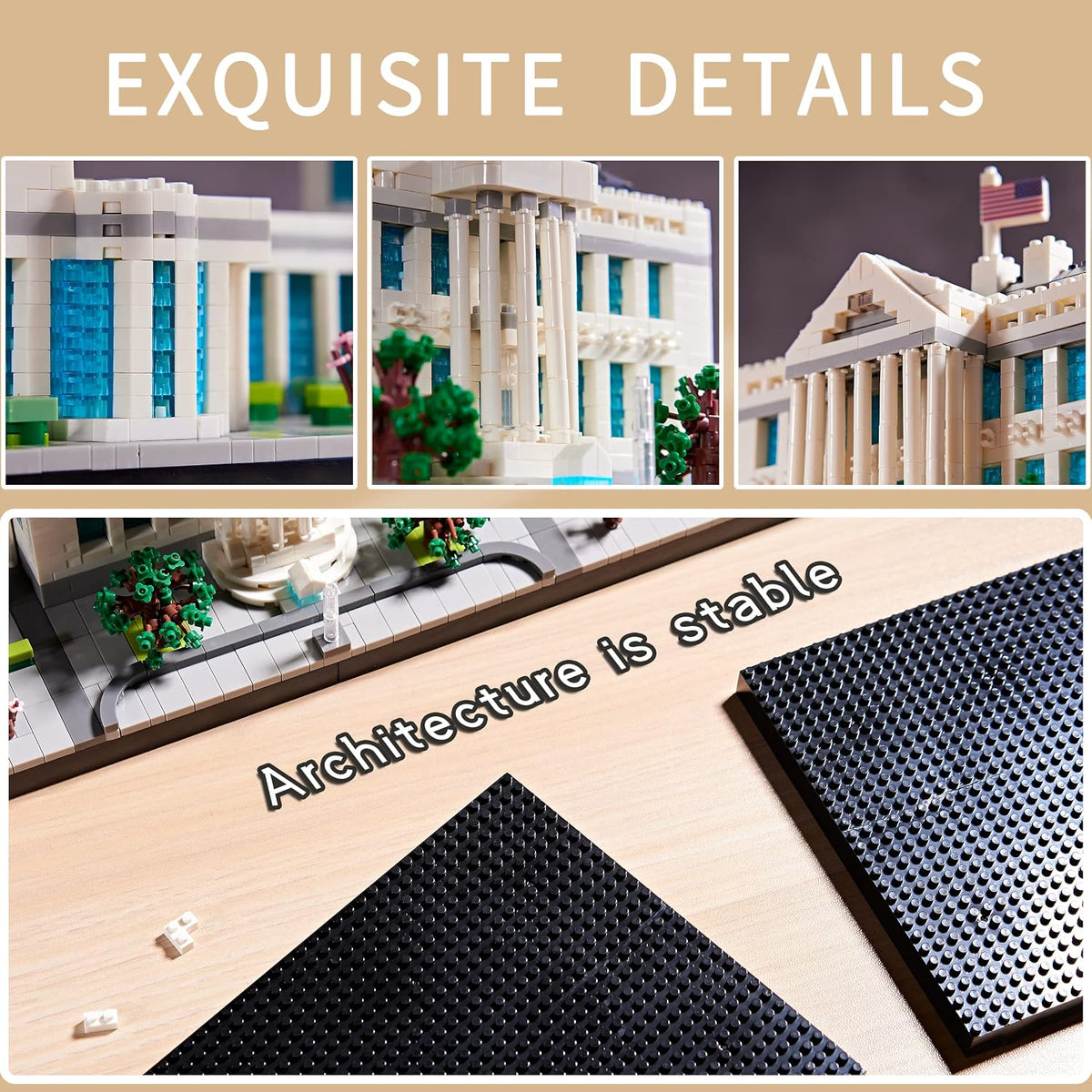 JXRLMB Architecture White House Modle Kit Micro Building Blocks Sets for Adults World Famous Landmark Collection Set U.S. Capital 3520 PCS for Teens 14+