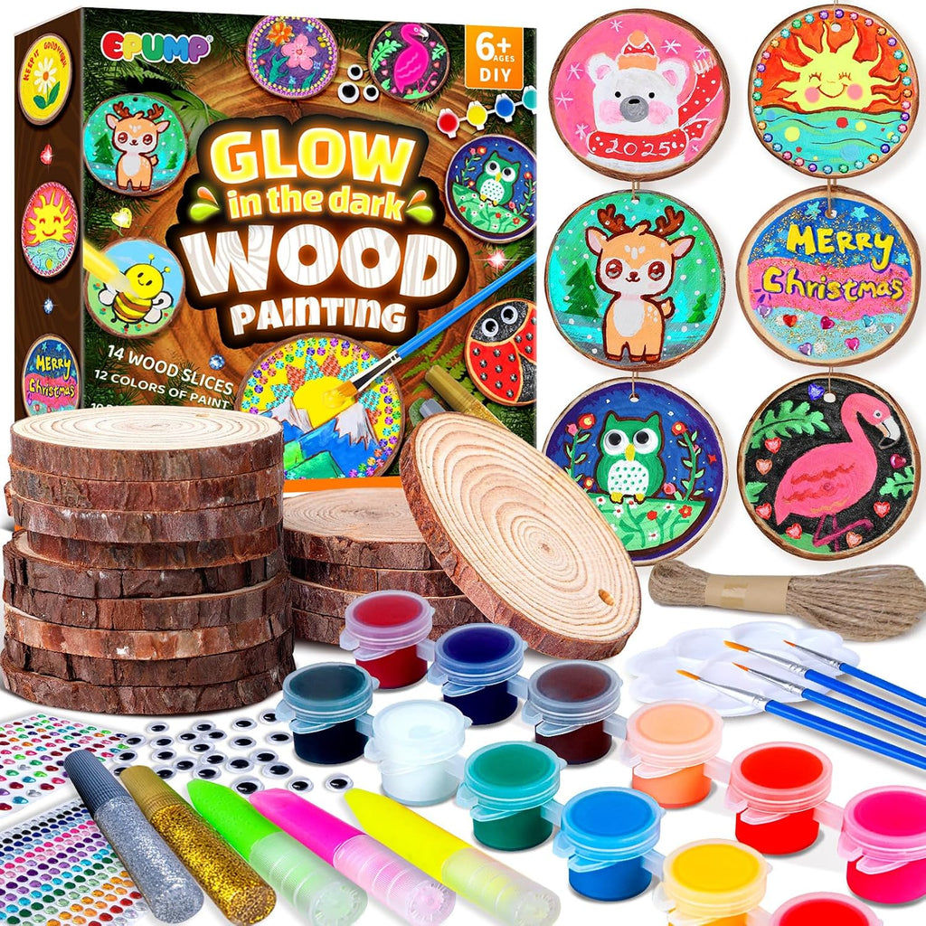 Wooden Painting Kit for Kids, Arts and Crafts Gift Set for Boys Girls 6-12
