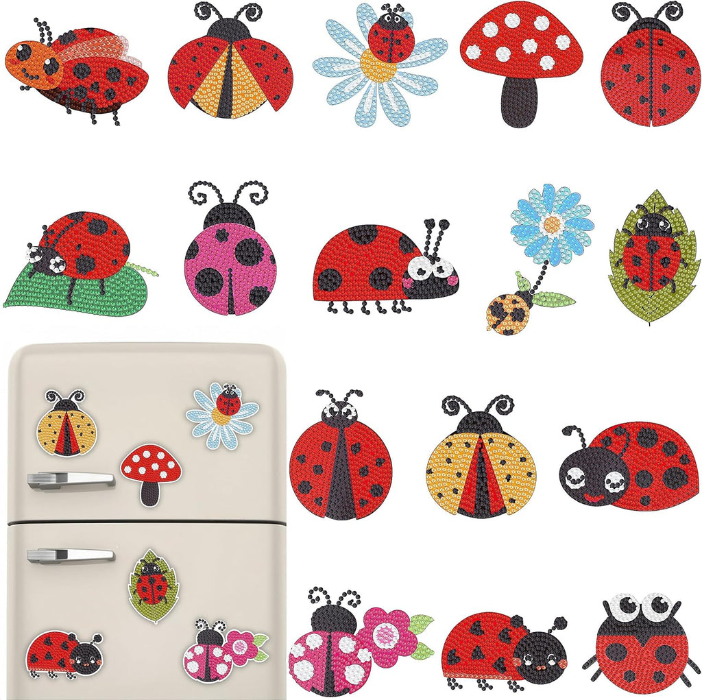 16 Pcs Ladybug Diamond Painting Magnets Kits Diamond Art Fridge Magnet Refrigerator Sticker Diamond Painting kit for Beginners Adults DIY Art Craft Gifts Home Decors