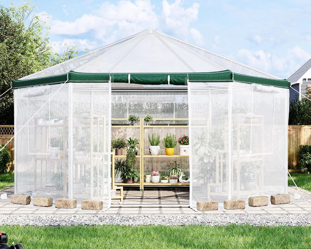 AMERLIFE 182.25 Sq Ft Hexagonal Walk-In Greenhouse (13.5 ft × 13.5 ft)