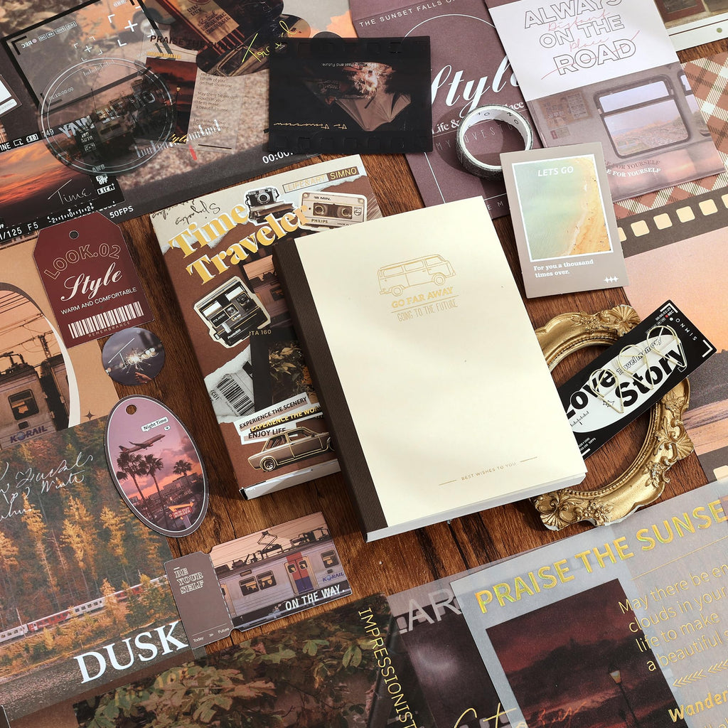 emmoolife 348 Pcs Scrapbooking Supplies Kit, Vintage Aesthetic Scrapbook Kit for Bullet Junk Journal, Stationery, A6 Grid Notebook, DIY Journaling Supplies, Birthday Craft Gift for Teen Girl Women